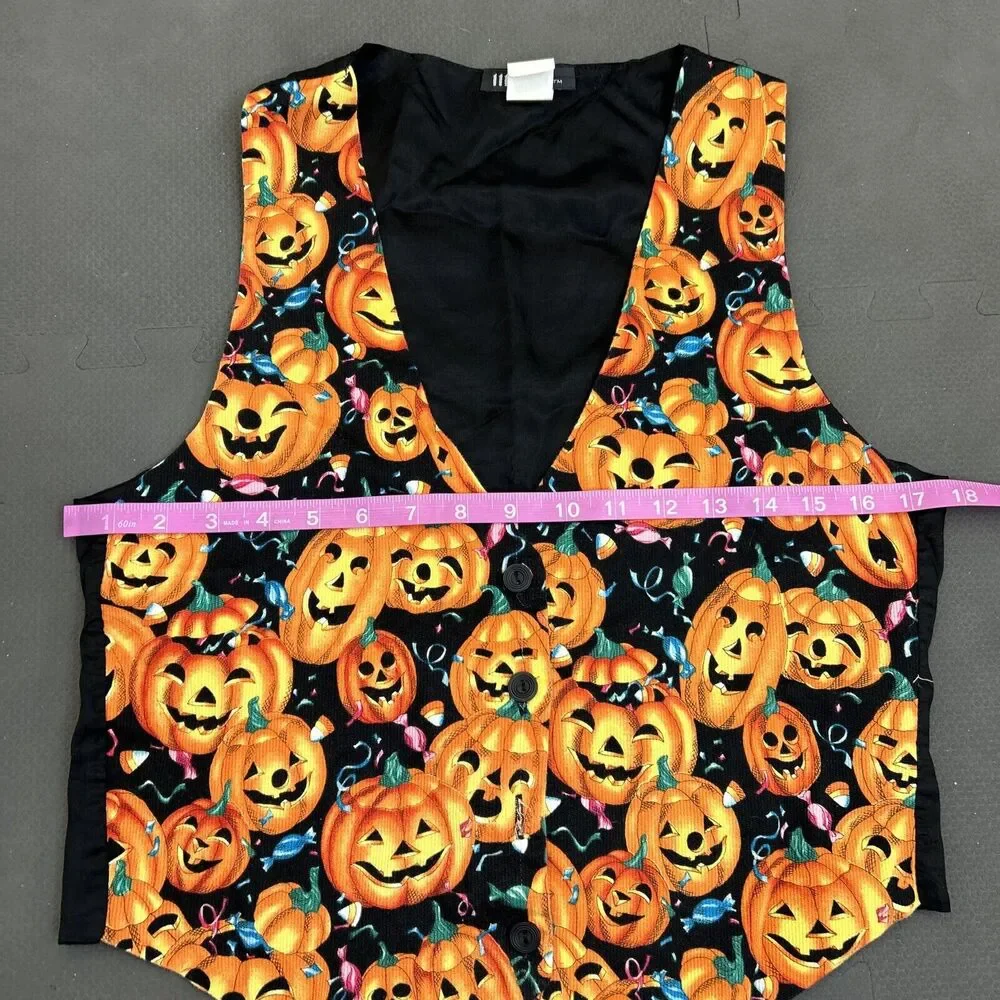 Vintage 111 Main Black Pumpkin Halloween Jack-O-Lantern Vest Size Medium Charity